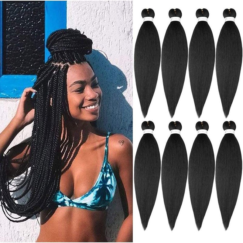ShowCoco Pre Stretched Braiding Hair 20 Inch 8 Packs Natural Black Braiding Hair Pre Stretched Professional Soft Yaki Texture, Hot Water Setting Hair Extensions for Braids (20inch,#1B) - Image 1
